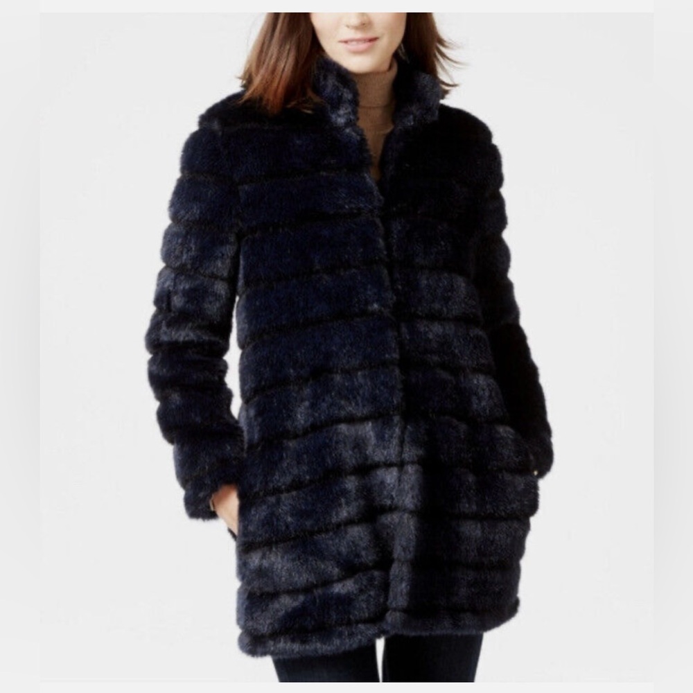Laundry By Shelli Segal Royal Navy Blue Faux Fur Coat XL